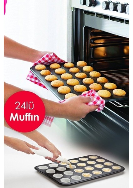 Luxury Yapışmaz 24\'lü Mini Tek Lokmalık Muffin Kek Kalıbı 1 Adet