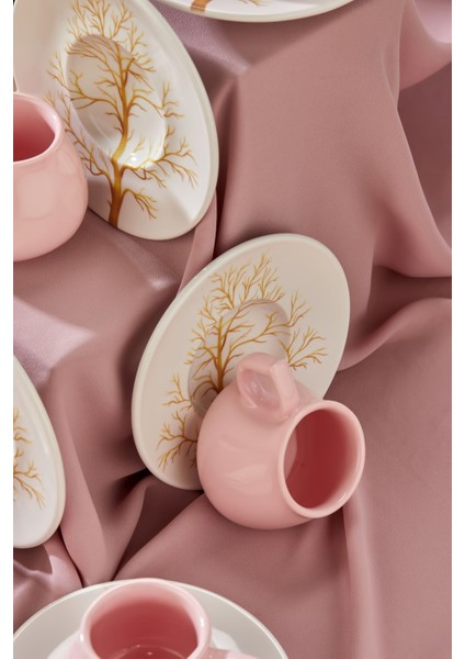 Luxury Plump Ginkgo 12 Parça Lüx Seramik 6 Kişilik Lila Kahve Fincan Takımı, Türk Kahvesi Fincan 1 Adet