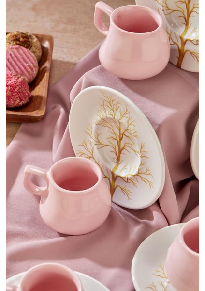 Luxury Plump Ginkgo 12 Parça Lüx Seramik 6 Kişilik Lila Kahve Fincan Takımı, Türk Kahvesi Fincan 1 Adet