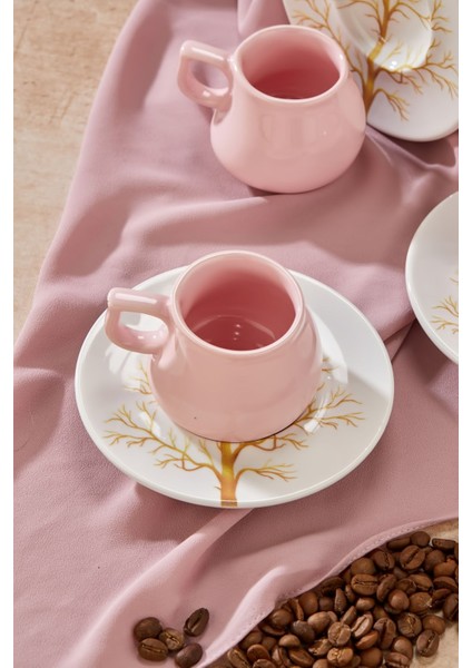 Luxury Plump Ginkgo 12 Parça Lüx Seramik 6 Kişilik Lila Kahve Fincan Takımı, Türk Kahvesi Fincan 1 Adet