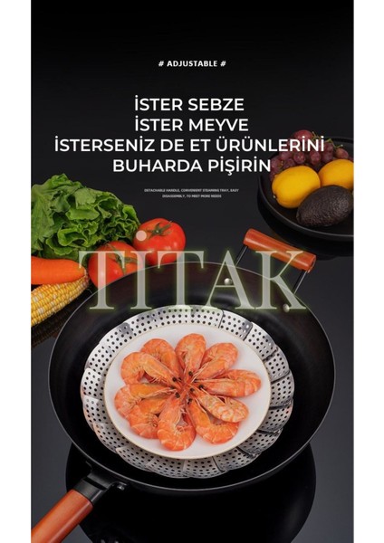 Luxury Çelik Buharda Sebze-Meyve-Et Pişirme Katlanabilir Haşlama Aparatı| Buharlı Pişirici 1 Adet