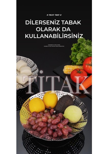 Luxury Çelik Buharda Sebze-Meyve-Et Pişirme Katlanabilir Haşlama Aparatı| Buharlı Pişirici 1 Adet