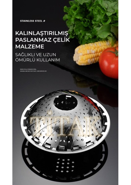 Luxury Çelik Buharda Sebze-Meyve-Et Pişirme Katlanabilir Haşlama Aparatı| Buharlı Pişirici 1 Adet