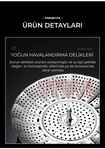Luxury Çelik Buharda Sebze-Meyve-Et Pişirme Katlanabilir Haşlama Aparatı| Buharlı Pişirici 1 Adet