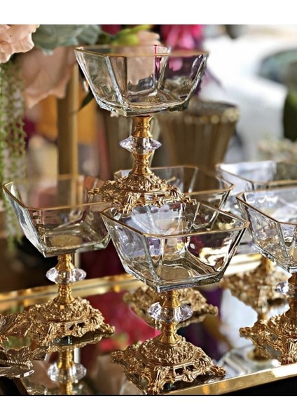 Luxury 6 Adet Metal Ayaklı Gold Detaylı Magnolia-Kase-Dondurmalık-Şekerlik 1 Adet fiyatları