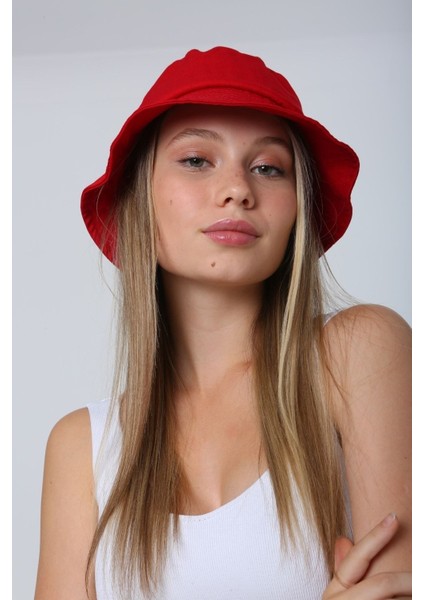 Luxury Kırmızı Bucket Kadın Şapka 1 Adet