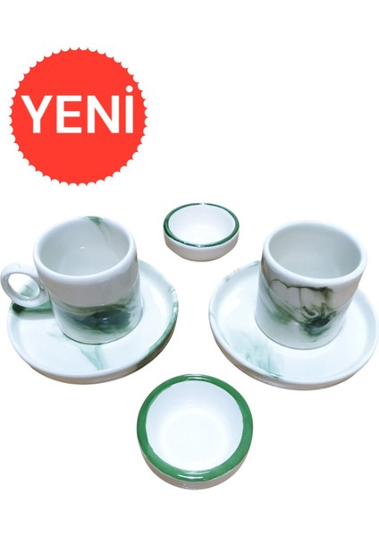 Luxury Kahve Fincanı Mermer Efekt Lokumluk Hediyeli Yeşil 2 Kişilik 4 Parça 1 Adet