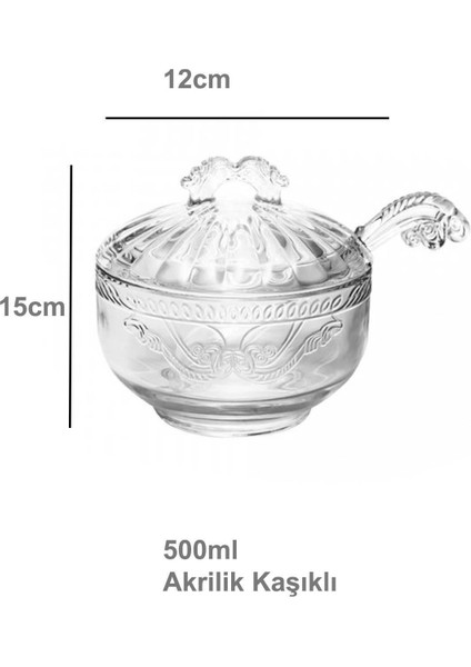 Luxury Lüks Kristal Cam Toz Şekerlik, Şekerlik Kaşıklı 500ML 1 Adet modelleri