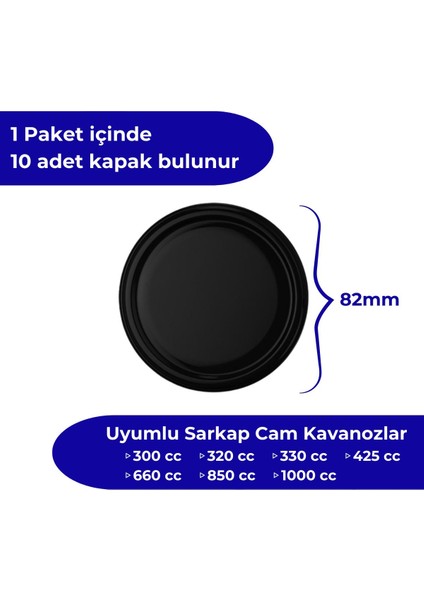 Luxury Hijyenik Paketli 10 Adet Kavanoz Kapağı – Mat Siyah – 82 mm 1 Adet