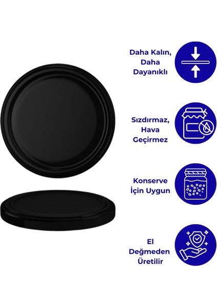 Luxury Hijyenik Paketli 10 Adet Kavanoz Kapağı – Mat Siyah – 82 mm 1 Adet