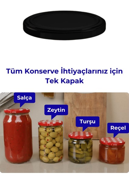 Luxury Hijyenik Paketli 10 Adet Kavanoz Kapağı – Mat Siyah – 82 mm 1 Adet