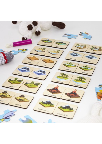 Luxury Montessori Ahşap Hafıza Kartıları Eşleştirme Oyunu (Yeryüzü Şekilleri) 1 Adet modelleri