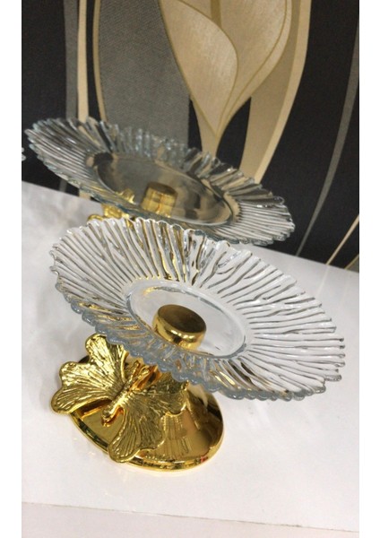 Luxury Dekoratif 3 Lü Gold Ayaklı Cam Çerezlik Sunumluk Büyük ve Küçük Boy 1 Adet fiyatları