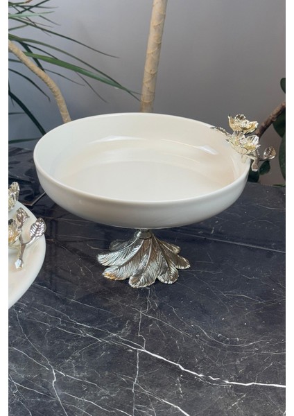 Luxury Firuze Metal Ayaklı Porselen Kase &salata Meze Sunumluğu 1 Adet