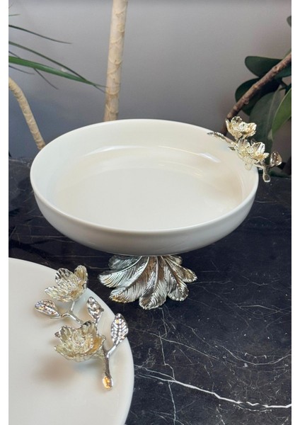 Luxury Firuze Metal Ayaklı Porselen Kase &salata Meze Sunumluğu 1 Adet