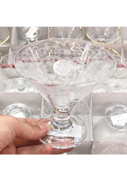 Luxury El Dekorlu Dantel Işlemeli Cam Şekerlik, Lokumluk, Çikolatalık, Dondurmalık, Cup 1 Adet