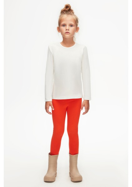 Ekru Basic Mevsimlik Likralı Uzun Kollu Kız Çocuk Tişört