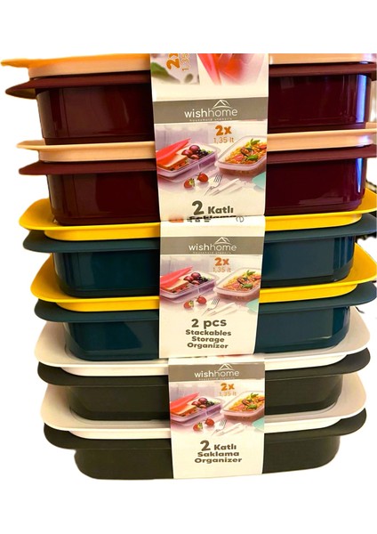 2 ADET SAKLAMA KABI DÜZ ve BÖLMELİ 1350 ML. ORGANIZER