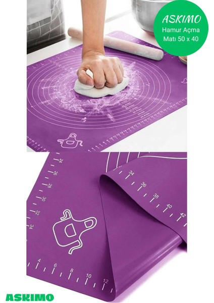 Luxury Mor Büyük Boy Silikon Hamur Açma Matı Silikon Ölçülü Çok Amaçlı Hamur Matı / Örtüsü 40X50 cm 1 Adet