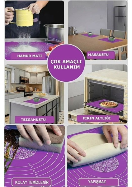Luxury Mor Büyük Boy Silikon Hamur Açma Matı Silikon Ölçülü Çok Amaçlı Hamur Matı / Örtüsü 40X50 cm 1 Adet