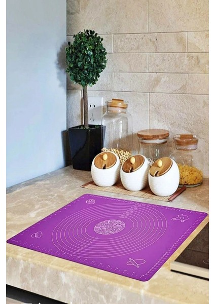 Luxury Mor Büyük Boy Silikon Hamur Açma Matı Silikon Ölçülü Çok Amaçlı Hamur Matı / Örtüsü 40X50 cm 1 Adet