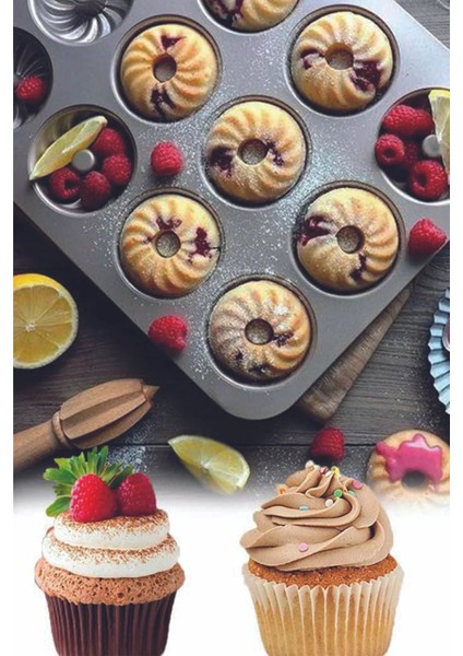 Luxury 12'li Metal Yapışmaz Muffin Kek Kalıbı (26.5CM*35CM) 1 Adet