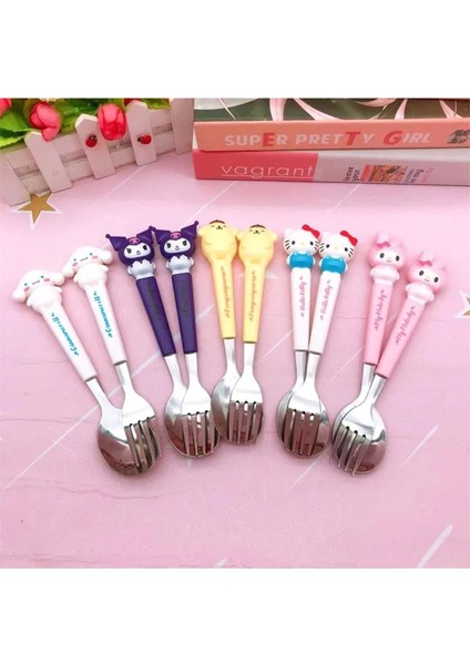 Luxury Sanrio Kawaii Kaşık Çatal Anime Hello Kitty Benim Melodi Paslanmaz Çelik Çatal Bıçak Kaşık Seti 1 Adet