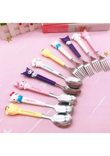 Luxury Sanrio Kawaii Kaşık Çatal Anime Hello Kitty Benim Melodi Paslanmaz Çelik Çatal Bıçak Kaşık Seti 1 Adet