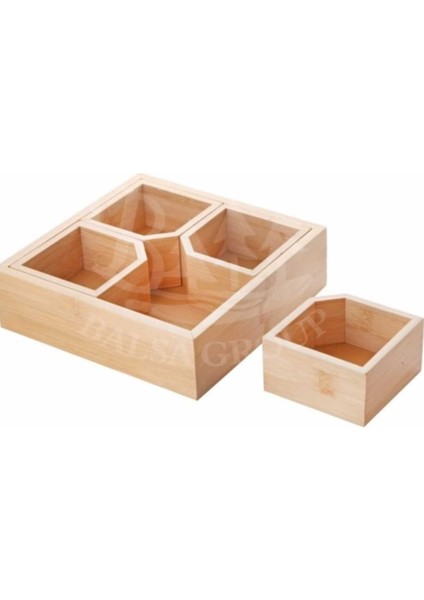 Luxury Bambu 4 Bölmeli Çerezlik 22X22X6,5 BMB72 1 Adet