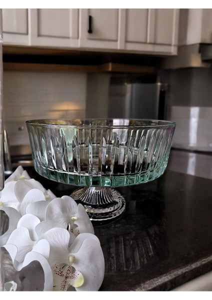 Luxury Kesme Kristal Cam Ayaklı Sunumluk Kase 25 cm Salata Sunum Kasesi 1 Adet