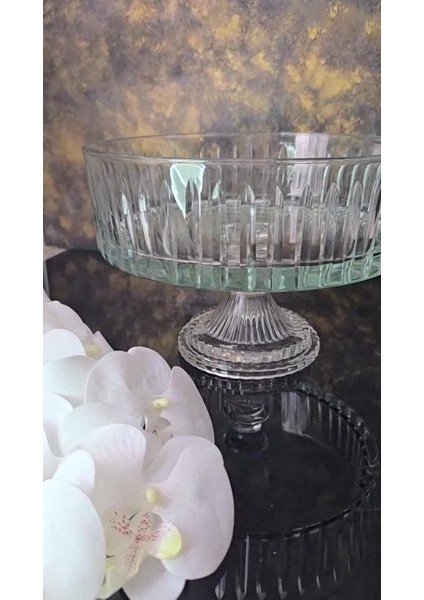 Luxury Kesme Kristal Cam Ayaklı Sunumluk Kase 25 cm Salata Sunum Kasesi 1 Adet fiyatları