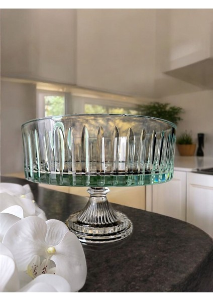 Luxury Kesme Kristal Cam Ayaklı Sunumluk Kase 25 cm Salata Sunum Kasesi 1 Adet indirimleri
