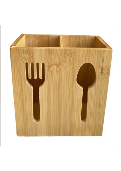 Luxury 2 Bölmeli Bambu Kaşıklık Çatallık Bıçaklık Organizer 11 x 16 cm 1 Adet