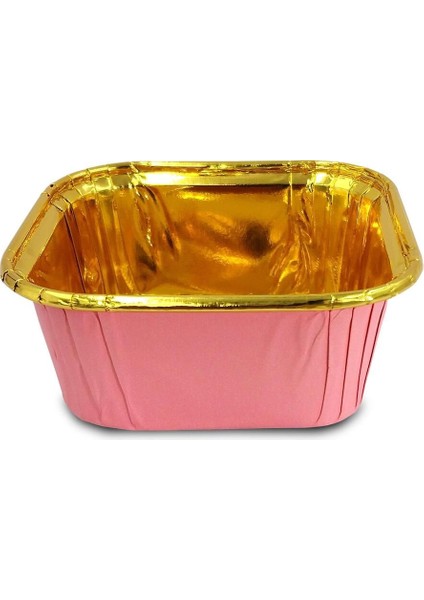 Luxury Muffin Kek Kapsülü Kare Pembe-Altın 25LI x 60 Paket (Koli) - K35 1 Adet