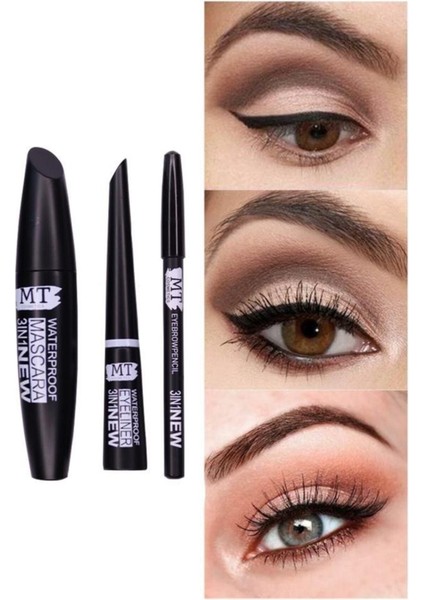 Luxury 3 In 1 Suya Dayanıklı Maskara & Kalem & Eyeliner Seti 1 Adet