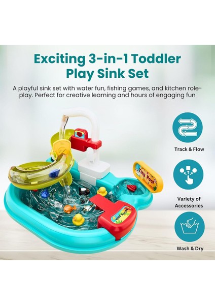 Luxury Süper 3 In 1 Lavabo Balık Tutma & Aqua Park Oyun Seti 1 Adet
