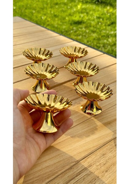 Luxury 6'lı Isritidye Huni Ayaklı Gold Kahve Yanı Lokumluk,makaronluk,şekerlik,sunum,kahve,ikramlık, 1 Adet