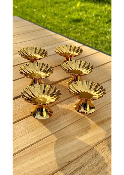 Luxury 6'lı Isritidye Huni Ayaklı Gold Kahve Yanı Lokumluk,makaronluk,şekerlik,sunum,kahve,ikramlık, 1 Adet