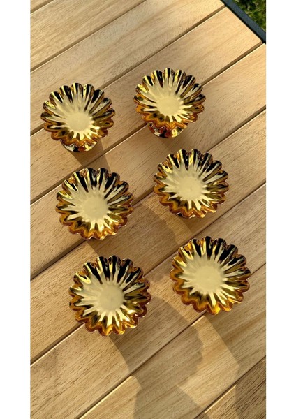 Luxury 6'lı Isritidye Huni Ayaklı Gold Kahve Yanı Lokumluk,makaronluk,şekerlik,sunum,kahve,ikramlık, 1 Adet