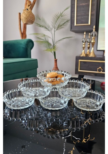 Luxury 6 Lı Boncuk Cam Çerez Kasesi | Boncuklu Cam Kase Sosluk | Sunumluk Boncuk Cam Kase 1 Adet