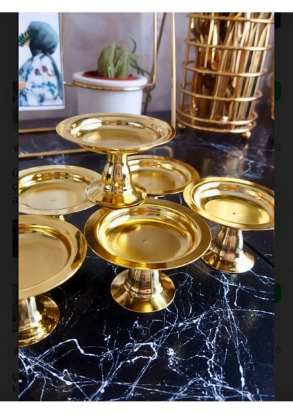 Luxury 6lı Gold Mini Lokumluk Dekoratif Gold Kaplama 6 Adet Lüks Makaronluk Kahve Yanı Sunumluk 1 Adet