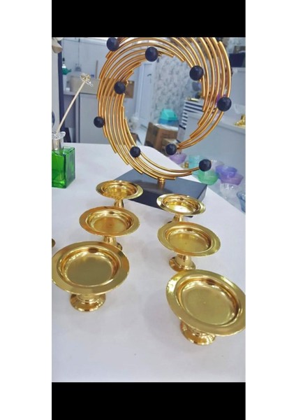 Luxury 6lı Gold Mini Lokumluk Dekoratif Gold Kaplama 6 Adet Lüks Makaronluk Kahve Yanı Sunumluk 1 Adet