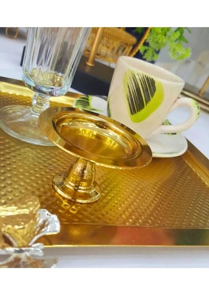 Luxury 6lı Gold Mini Lokumluk Dekoratif Gold Kaplama 6 Adet Lüks Makaronluk Kahve Yanı Sunumluk 1 Adet