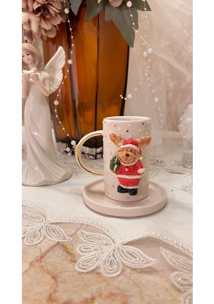 Luxury Yılbaşı Konseptli El Yapımı Seramik Kahve Fincanı (Noel Baba Temalı) 180 ml 1 Adet