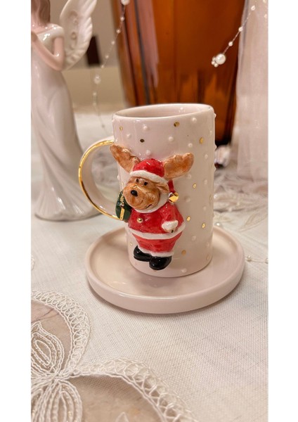 Luxury Yılbaşı Konseptli El Yapımı Seramik Kahve Fincanı (Noel Baba Temalı) 180 ml 1 Adet modelleri