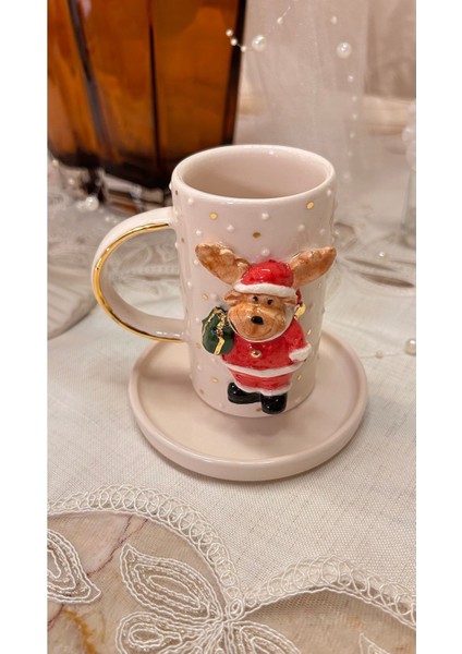 Luxury Yılbaşı Konseptli El Yapımı Seramik Kahve Fincanı (Noel Baba Temalı) 180 ml 1 Adet fırsatları