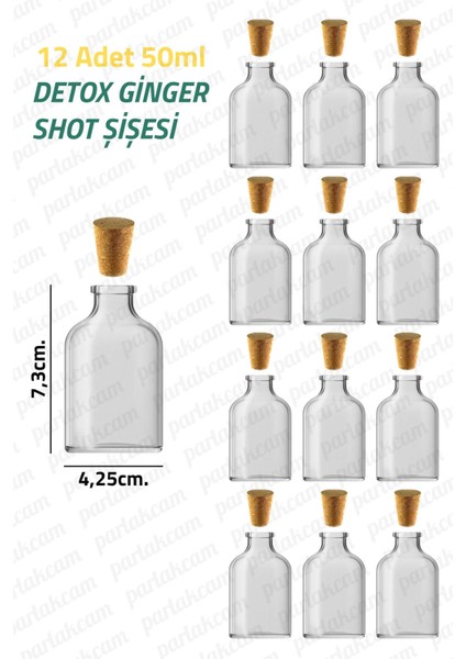 Luxury Shot Şişesi 50ML Mantar Tıpalı Mini Cam Şişe 50CC Cam Ginger Detox Şişesi Sızdırmaz (12 Adet) 1 Adet