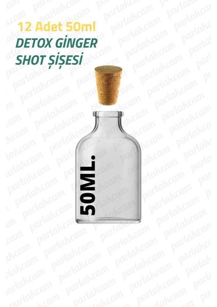 Luxury Shot Şişesi 50ML Mantar Tıpalı Mini Cam Şişe 50CC Cam Ginger Detox Şişesi Sızdırmaz (12 Adet) 1 Adet