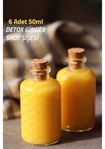 Luxury 50ML Mantar Tıpalı Mini Cam Şişe 50CC Shot Şişesi Cam Ginger Detox Şişesi Sızdırmaz (6 Adet) 1 Adet