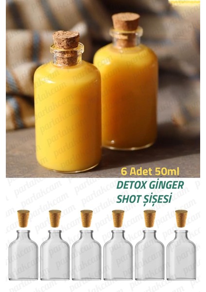 Luxury 50ML Mantar Tıpalı Mini Cam Şişe 50CC Shot Şişesi Cam Ginger Detox Şişesi Sızdırmaz (6 Adet) 1 Adet